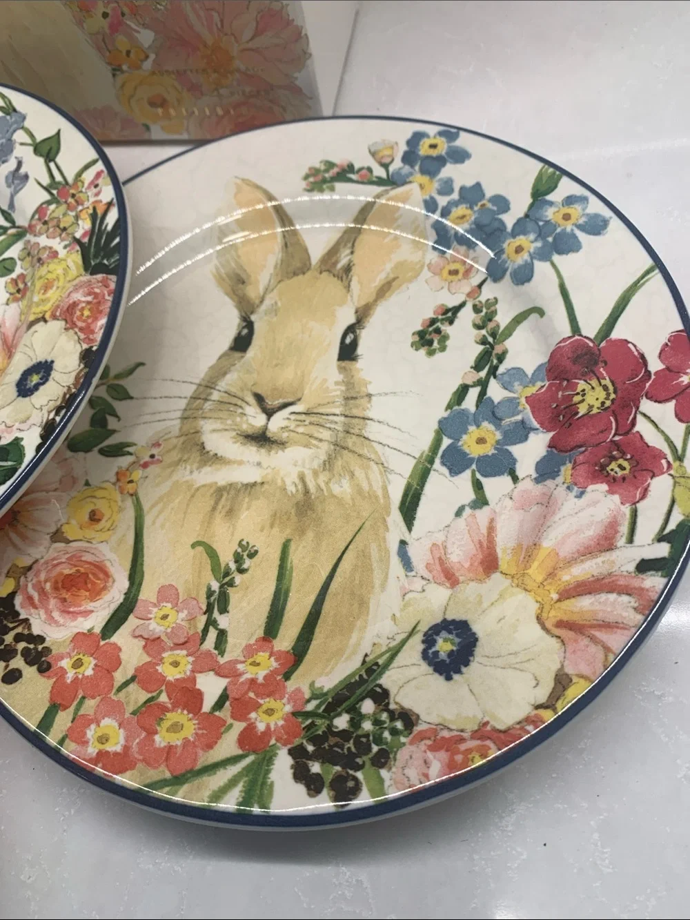 NEW Flora Pottery Barn Easter Rabbit Bunny Floral Salad 8” Plates Set of 4